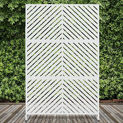 Elevens Kostenloser dekorativer Sichtschutz mit Ständer, Outdoor-Dekor, Sichtschutzzaun, Metallzaunplatten, Outdoor-Trennwand für Garten, Terrasse, Hinterhof, Weißpfeil (A-GE04007)