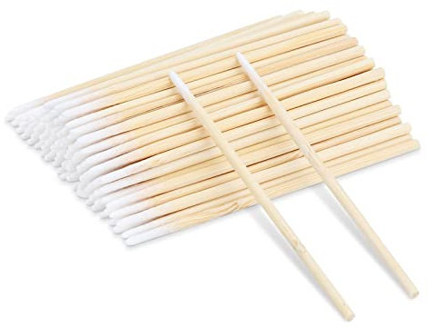 PROUSKY Wattestäbchen, 200 Stück, 7 cm Wattestäbchen, spitze Spitze, Wattestäbchen, Holzstäbchen, Applikator mit Baumwollspitze, Tattoo-Permanentzubehör, Make-up-Kosmetik-Applikator-Sticks (Bambus)