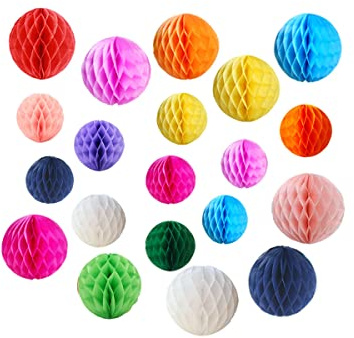 20pcs Honeycomb Flower Balls Party Honeycomb Balls Decoration Paper Flower Balls Tissue Paper Flower Ball Pom Poms Ball for Baby Shower Birthday Wedding Home Decor(3in+6in, Colorful)