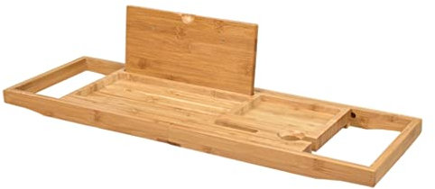 ACiyD Badewannenablage aus Holz, ausziehbares Badewannen-Brückenbrett, Regal, Buch-/Tablet-Ständer, Weinkerzenhalter