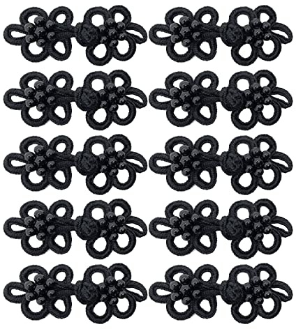 10 Paar Chinesische Knoten Frosch Knöpfe Verschluss mit Kunststoffperlen Nähverschlüsse zum Nähen von Pullover, Umhänge, Mäntel, Strickjacken Kostüme, Schwarz(S5z）