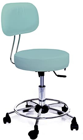 GALIZIA prjme Sgabello con Ruote e Schienale Girevole, Sgabello Lavoro con Schienale ed Altezza Regolabili, per Centri Estetici, Tatuatori, Imbottitura Alta 7cm, Prodotto Italiano (VERDE PASTELLO)