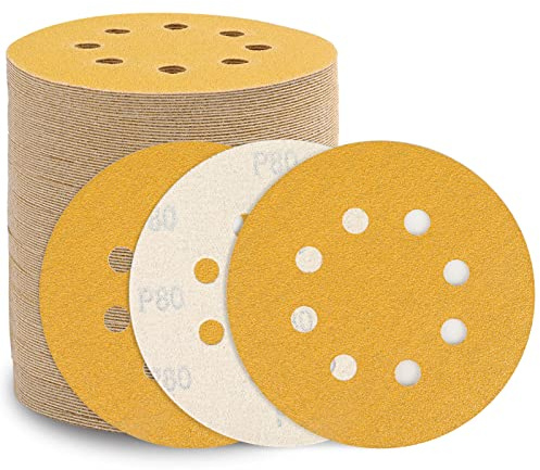 Sruhrak Disques de Ponçage 125 mm 10 x 60/80/120/150/180/240/320/400/600/800 Grain 8 Trous 125 mm Disques Abrasifs pour Ponceuse Excentrique (100 Disques)