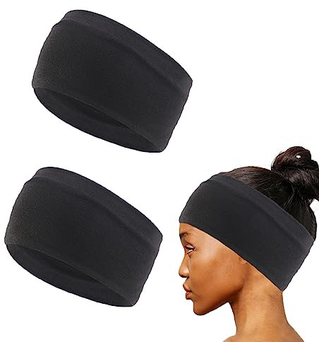 Bandeaux de Sport 2 Pièces - Bandeau Noir Cheveux Élastique Antidérapant, Anti-Transpiration pour Yoga, Jogging, Football, Exercice, Fitness - Femmes Hommes