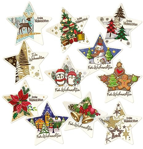 Günthart 12 Stück Dekor Sterne Frohe Weihnachten, mit verschiedenen Motiven, zum Dekorieren von Kuchen, Torten und Cupcakes, anlässlich Weihnachten, aus feinstem Persipan