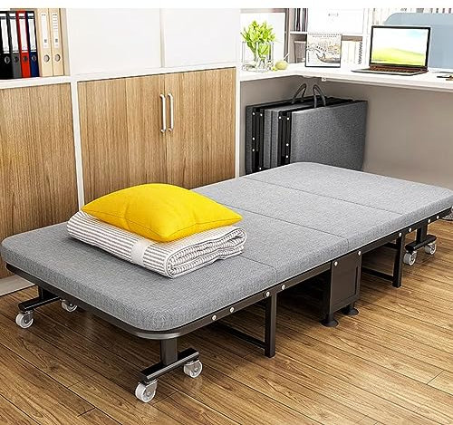 Tragbares zusammenklappbares Campingbett, vierfach zusammenklappbares Schlafbett, 6-Gang-Kopfverstellung, Klappbett mit 8 Universalrädern for Zelt, Outdoor, Wandern, Reisen, Strand, Büro, Nickerchen (