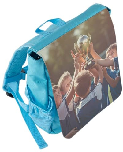 Ocadeau Sac à dos enfant bleu personnalisé photo – Sac à dos pour enfant en textile bleu avec rabat avant à imprimer avec photo