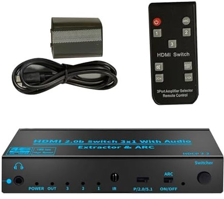 MOOKEENONE 3x1 4K@30Hz Monitor HDMI Switch with Remote Audio Extractor/ARC And Optical Toslink, Device Monitor Sharing Switch Selector Box 2 in 1 out HDMI Switch