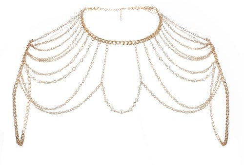 Catena A Spalla con Perle NICENEEDED, Catena per Imbracatura Da Spalla Da Sposa In Oro, Catena per Reggiseno Bikini con Catena A Strati Boho Catena Posteriore In Metallo