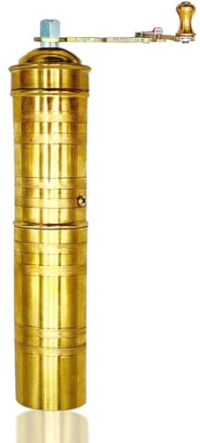 Handgefertigte manuelle Kaffeemühle aus Messing, große Pfeffermühle mit Griff, geeignet für frische Kaffeebohnen, Pfefferkornmühle, Messinggriff, Kurbel mit riesigem, feinem nachfüllbarem Mahlwerk für