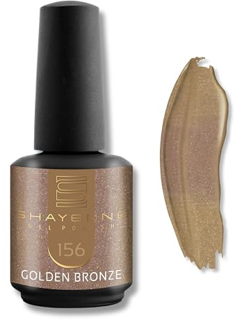 SHAYENNE UV LED Gel Nagellack 15ml - 156 Golden Bronze Gold Glitzer - Made in Germany - UV Lack für Gel Nägel & Langanhaltendes Nageldesign - Studio Qualität