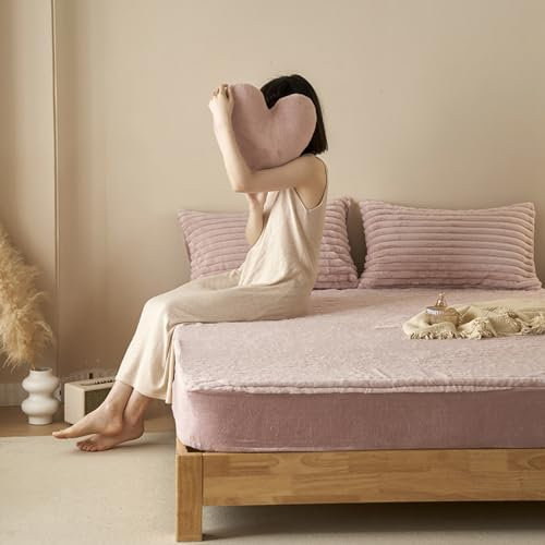 Generisch Plüschbettwäsche Cashmere Touch Spannbettlaken 200x220 + 30cm Flauschiges Fleece Winter-Spannbettlaken Cashmere Touch Flanellbettlaken für Boxspringbett-Topper-Matratze weiß