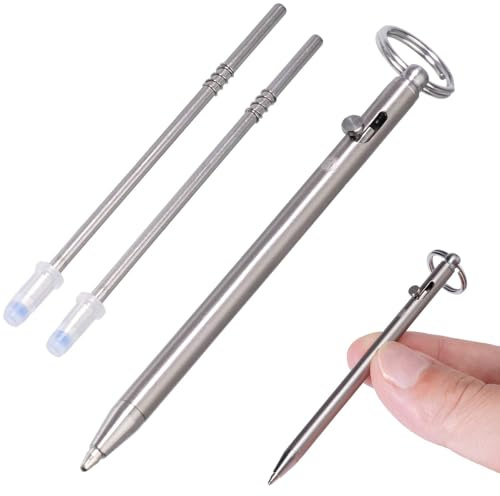 TIKIDESIGN TKP1 Mini stylo à bille EDC en titane, remplissage de poche EDC rétractable avec trou pour porte-clés, mini stylo à bille en titane pour un usage quotidien