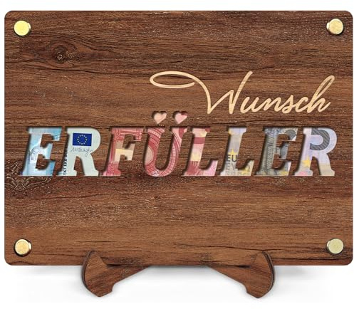 Wunscherfüller Geldgeschenk - Geld Geschenke aus Holz inkl. Ständer zum Geburtstag Hochzeit Reise Geldgeschenke Verpackung Mit Grußkarten