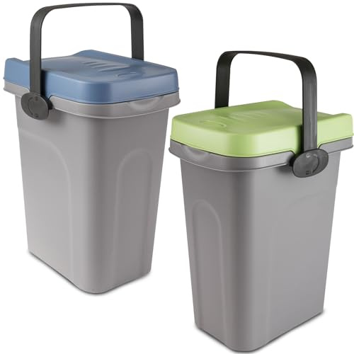 2x7L Windeleimer Geruchsdicht Blau Grün Biomülleimer Küche Bio Eimer Deckel