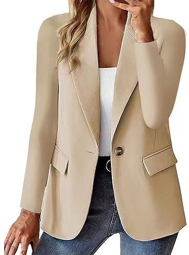 Blazer - Chaqueta de traje para mujer, elegante, monocolor, corte regular, con botones, trabajo, oficina, manga larga, chaqueta de fiesta, con bolsillos, chaqueta ligera blazer de entretiempo