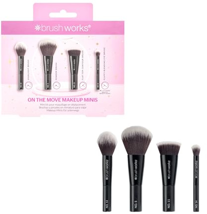 Brushworks On The Move Makeup Minis – Travel Makeup Brush Set for Face & Eyes, Soft Brushes for Seamless Blending, Contouring & Highlighting – Suitable for Liquid, Cream & Powder - Vegan Friendly