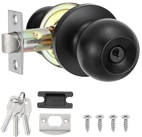 sourcing map Privacy Door Knob, Round Shape Door Knobs, Zinc Alloy Door Knob, Modern Design Door Hardware, Interior/Exterior Door Knob for Bedroom and Bathroom, Easy Installation, Matte Black