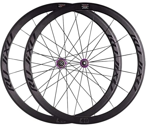 Coppia Di Ruote For Bici Da Corsa, Cerchi A Doppia Parete 700C, Mozzo In Carbonio, Freno V, 8-9-10-11 Velocità, Ruota Anteriore 2 Posteriore 5 Di Serie(Purple)