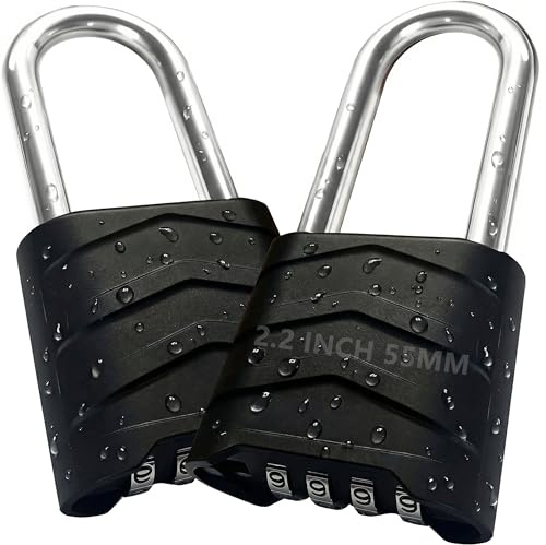 SEPOX 2PCS Large Combination Padlock, 2-5/8 Extra Long Shackle, Outdoor Combo Lock 2.2 55mm Aluminum Body, Weatherproof, Ressetable 4Digital, Uncuttable Shackle, for Home, School, Gate, Garden