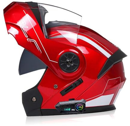 ZHTBATE Klapphelm Mit Bluetooth, Integriert Motorradhelm, ECE Zertifiziert Integralhelm Mit Doppelvisier, Mit Eingebautem Mikrofon Für Automatische Reaktion, Für Erwachsene Frauen Männer