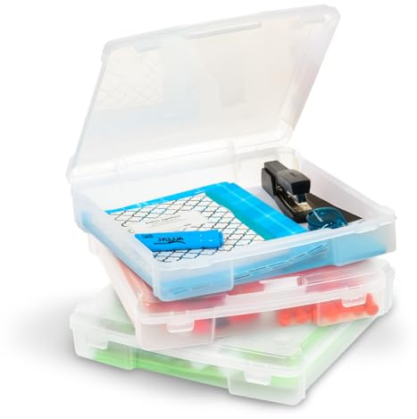 Iris Ohyama, Tragbare Aufbewahrungsbox mit Deckel flach, Schreibtisch Organizer, Transparent, 10L, 3er-Set, Dokumenten Aufbewahrung, Dokumenten Organizer, Für Dokumentenbox, BPA Frei, SBC-350