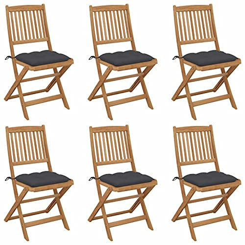 ShGaxin Klappbare Gartenstühle 6 STK. mit Kissen, Gartenmöbel, Balkonstühle, Chair Outdoor, Essstühle, Hochlehner, Bistrostuhl, Balkonmöbel, Garten Stühle, Armlehnenstuhl, Massivholz Akazie