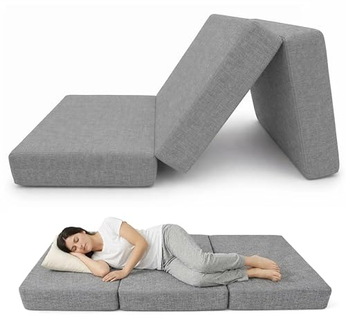 POKAR Klappmatratze 140x195x15 cm | 3-teilige Faltmatratze als Gästebett | Faltbare Matratze für Gäste und Camping | Dicke Schaumstoffmatratze, Bezug Abnehmbar | Oeko-TEX | Made in EU | Grau