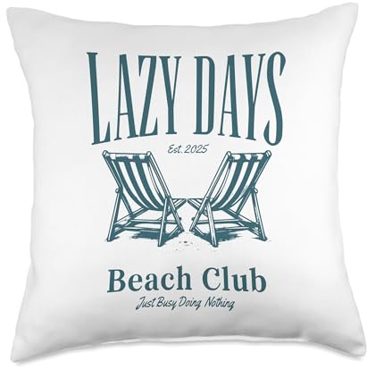 Summer Vacation Holidays Retirement Beach Deckchairs Cruise Throw Pillow