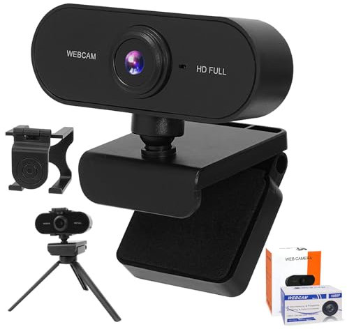 IGUGI Webcam PC con Microfono,1080p Webcam USB,Web Cam Full HD,Rotazione di 360 Gradi Plug & Play Videocamera Telecamera PC con Microfono e Treppiede per Riunioni e Streaming