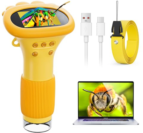 Microscope for Kids, Ahalfcit 1000X Handheld Digital Microscope with 2” HD IPS Screen, Portable Mini Camera for Exploring Nature, Science Educational Toy, Birthday Gift for 3-12 Years Old Boys Girls