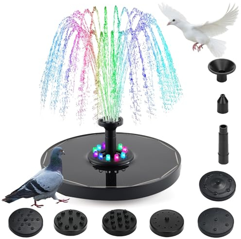 Fancysky Fuente Solar Jardin Exterior, 1.5 W Monocristalino Fuente Solar, 16 cm, con 8 Boquillas, para Jardín, Estanque, Exterior, Baño de Pájaros, Recipiente para Peces (A)