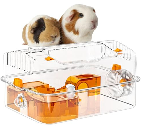 Hasenhäuser, kleines Hamsterhaus mit Zubehör – dekorativer, transparenter Aktivitätsraum mit Spender und Rad für Kaninchen, Chinchilla, Verstecken und Schlafen
