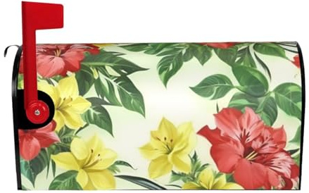 Foglie tropicali e fiori - Custodia magnetica impermeabile per cassetta postale con motivo floreale