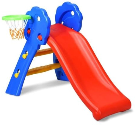 Toboggan pour Enfants avec Panier de Basket, 108 cm de Long, Marches Antidérapantes, Base Stable