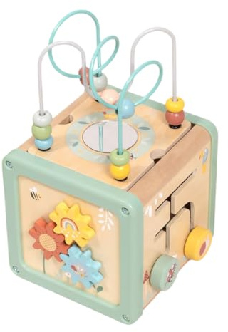 Aktivitätswürfel Holz Motorikwürfel Montessori | Nachhaltig FSC® Geburtstag Geschenk für Kleinkinder Babys ab 18 Monate | Mädchen Junge | Lernspielzeug Activity Centre Pädagogisches Motorik Spielzeug