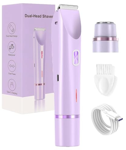Klyne - Rasoir KLYNE, Klyne 2 in 1 Dual Head Electric Razor for Women, USB Rechargeable Waterproof DualHead Razor, for Leg & Pubic & Armpits Hair (Purple,1pcs)