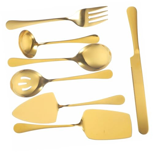 ZUNOXAZ Posate Inox per Torta Dorate Kit Utensili da Portata con Coltello Forchetta Resistente e Riutilizzabile Design Moderno per Feste e Cerimonie