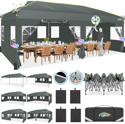 COBIZI Gazebo 3x6 Pop Up Gazebo Pieghevole Impermeabile UV50+ Tenda per Giardino/Feste/Campeggio/Festival/Birra/Picnic/Matrimonio, Grigio