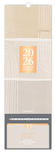 Premium Planer für Zwei 2026 - Paarplaner - Grafik Werkstatt - Monatskalender mit 3 Spalten zum Eintragen, Stickerbogen und Notizblock - 20 cm x 61 cm - Küchenkalender