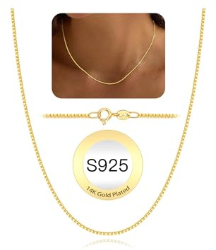 HARJJME Sterlingsilber Kette Damen 925 ohne Anhänger Gold/Silber Venezianierkette 18 Karat Vergoldet Wasserfest Hypoallergen 1mm Dünner Box Chain Halskette Schmuck für Frauen