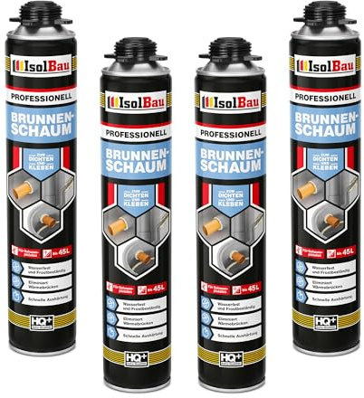 Isolbau - Brunnenschaum 1K Bauschaum Wasserdicht Aussen und Innen - Montageschaum 4 x 750 ml - PU-Schaum - Pistolenschaum Dämmschaum Isolierschaum