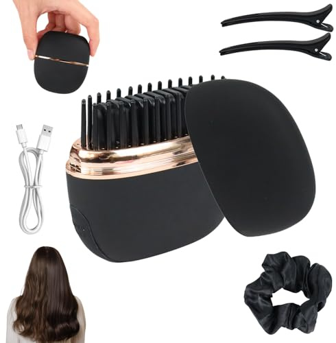 Mini plancha de pelo inalámbrica, 3 niveles de temperatura, cepillo de alisado portátil recargable con goma para el pelo y 2 pinzas para el cabello, cepillo de peinado para pelo corto y largo, viajes
