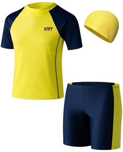 Cheerful Mario Bañador Niño 5 a 13 Años Conjuntos de Ropa de Baño UV Protección Camiseta de Surf y Pantalones Cortos de Baño Amarillo-A 12-13 Años