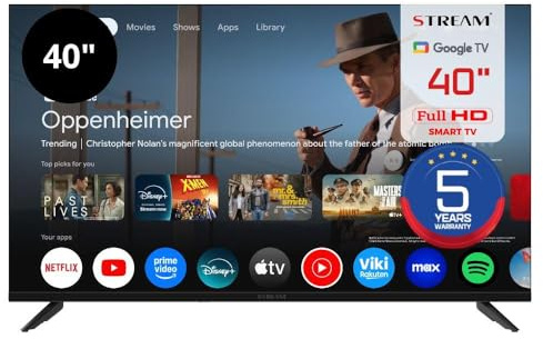 Stream System - Google TV Smart 40, 5 Años de Garantía FullHD, HDR10, Frameless (Sin Marco), Asistente de Google y Chromecast Integrado- Modelo S40EX1GF (2026)