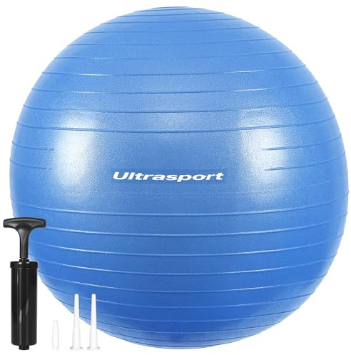 Ultrasport Gymnastikball 55cm, Yoga Ball, Fitnessball I Bis 300 KG, rutschfest, Anti-Burst-Technologie I Pezziball für Schwangerschaft, Fitness, Gymnastik, ergonomischer Sitzball für Büro Schwarz
