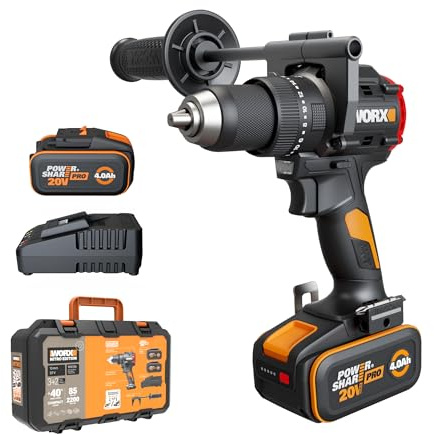 WORX Perceuse à percussion Brushless 20V 85 Nm WX356 | Couple 85 Nm, moteur Brushless 2.0, poignée auxiliaire et 2 batteries avec chargeur inclus
