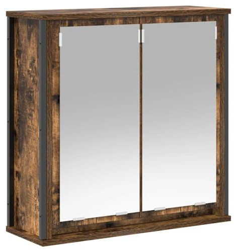 HFXHIJXQ Lavabo de salle de bain avec miroir, chêne fumé, 60 x 21 x 60 cm, montage mural, peu encombrant, pour petites salles de bains, invités, WC, meubles modernes
