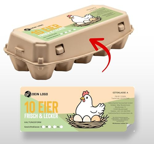 Ausgewählt verpackt Personalisierte 45 Etiketten für Eierkartons – Eierkarton Aufkleber selbst gestalten mit Adresse, Güteklasse, Haltungsform – passend für 10er Eierschachtel - Motiv 4
