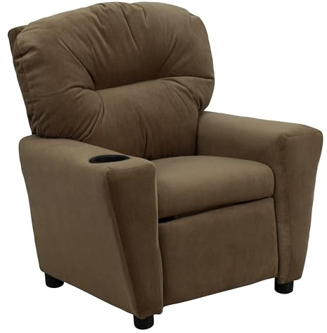 Flash Furniture Contemporary avocado Microfiber Kids Recliner with Cup Holder, Brown, 39 D x 24.5 W x 28 H